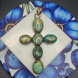 925 Sterling Silver Turquoise Cross Pendant  #M06 Native American